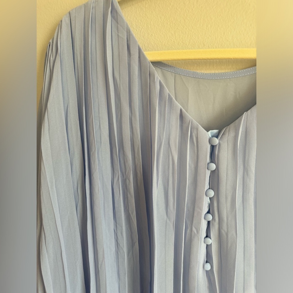 Women’s Sky Blue Pleated Ruffled V-Neck Long Sleeve Romper Size XL - Picture 9 of 15